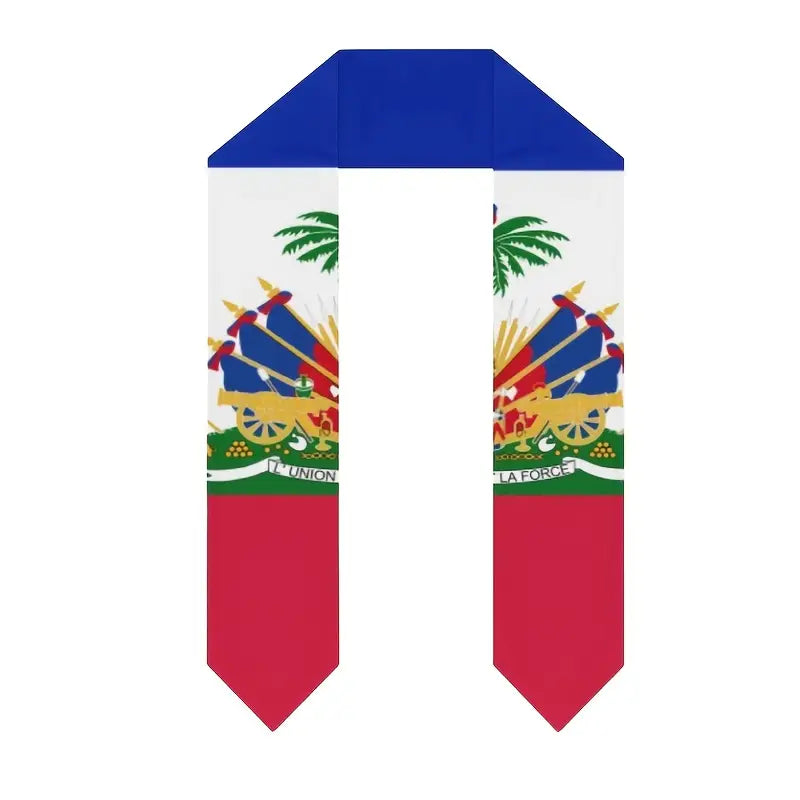Haitian Flag Graduation Shawl, Lightweight Polyester, Knit Design, Hand Washable - 4.5x60 inches, International Study, 1pc