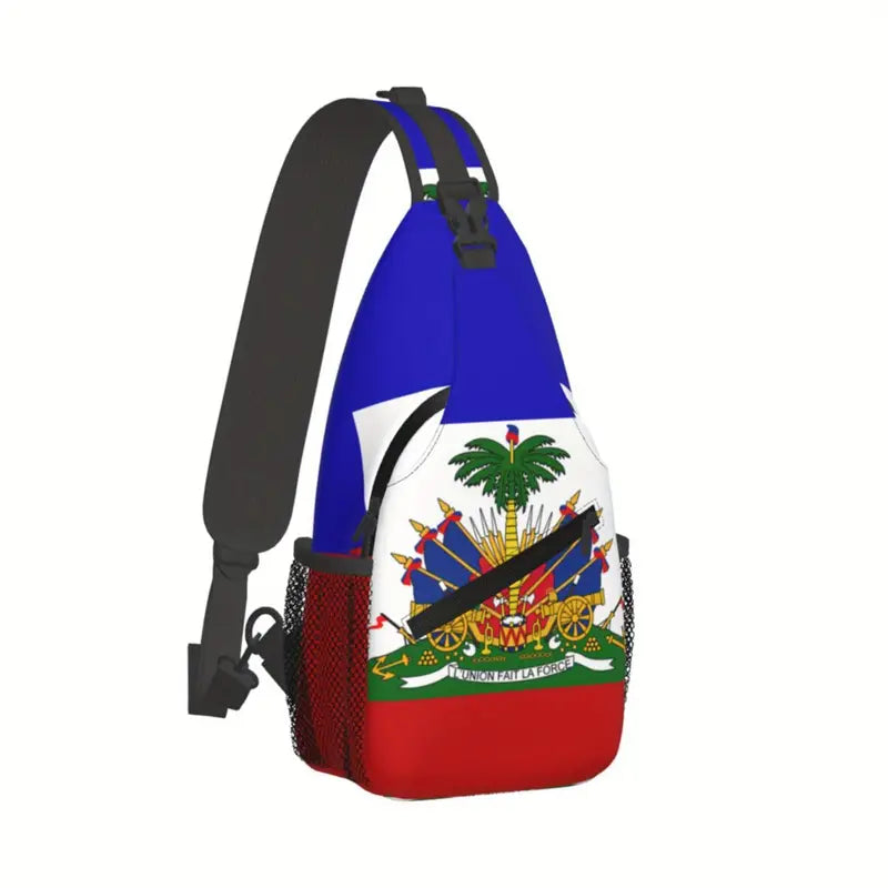 Haiti Flag Men's Crossbody Sling Bag - Durable, Fashionable & Versatile with Safety Zipper for Casual Vacations & Outdoor Activities. NJ297486 T