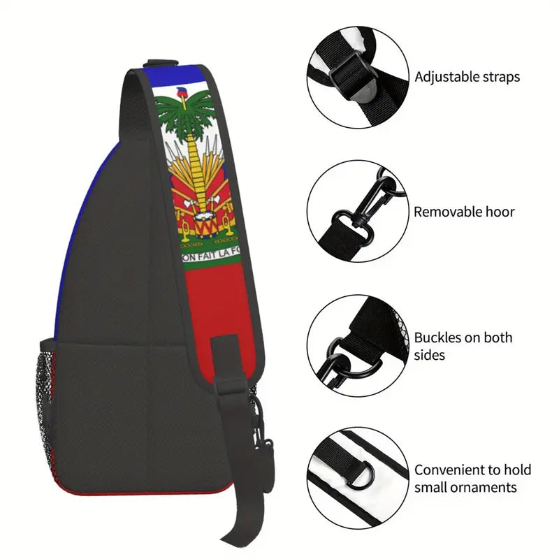 Haiti Flag Men's Crossbody Sling Bag - Durable, Fashionable & Versatile with Safety Zipper for Casual Vacations & Outdoor Activities. NJ297486 T