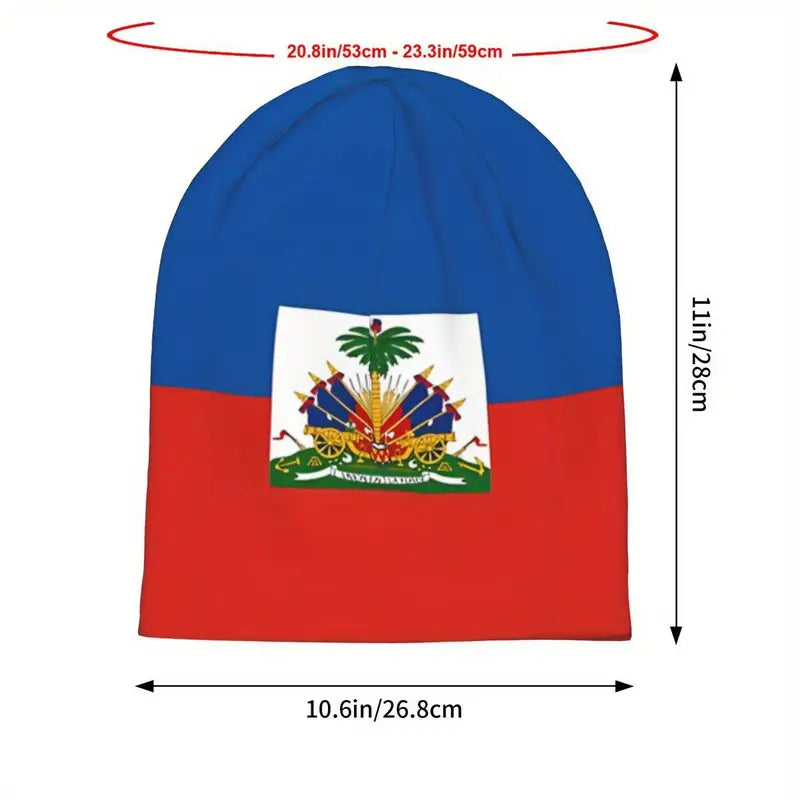Biihudu Haitian Flag Beanie - Breathable, Soft Knit Cap for Men | Fashionable Streetwear & Sports Hat, Edgeless, Polyester Fiber. CJ362168 T