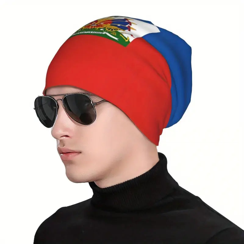 Biihudu Haitian Flag Beanie - Breathable, Soft Knit Cap for Men | Fashionable Streetwear & Sports Hat, Edgeless, Polyester Fiber. CJ362168 T
