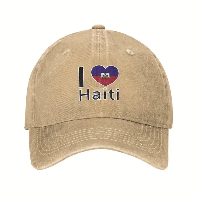 Local warehouseI Love Haiti Vintage Washed Cowboy Trucker Hat - Lightweight Breathable Baseball Cap with Haitian Flag Design, Unisex Sun Hat for Men & Women, Spring Summer Travel, Fishing, Hiking, Holidays