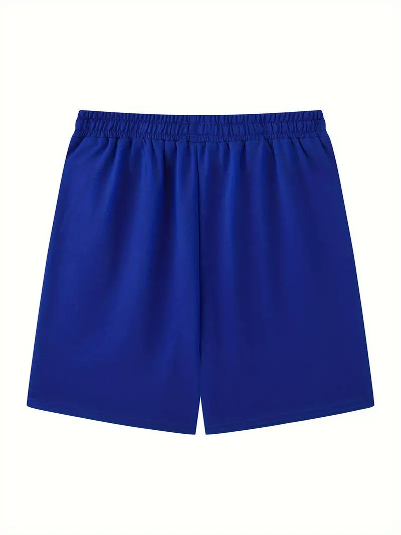 Men'S casual shorts with "HAITI" Print , Elastic Waistband with Drawstring, Polyester Fabric, Regular Fit, Casual Style for Summer, Summer Casual Wear | Letter Print Shorts | Flexible Waistband. (Blue) GX1814939 T