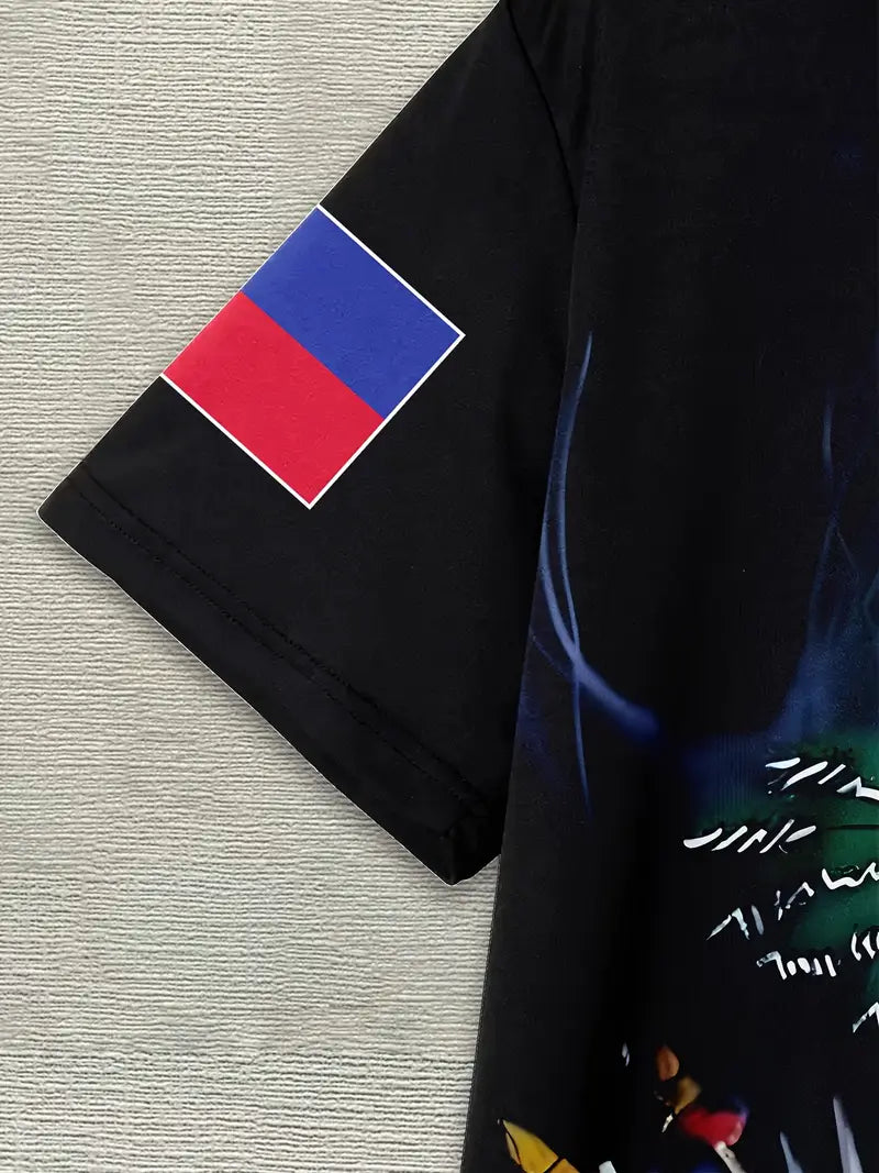 Men'S Casual Crew Neck Short Sleeve Polyester T-Shirt, 3D Digital Print, Slight Stretch Knit Fabric, 110g/m² Weight. UE968727 T