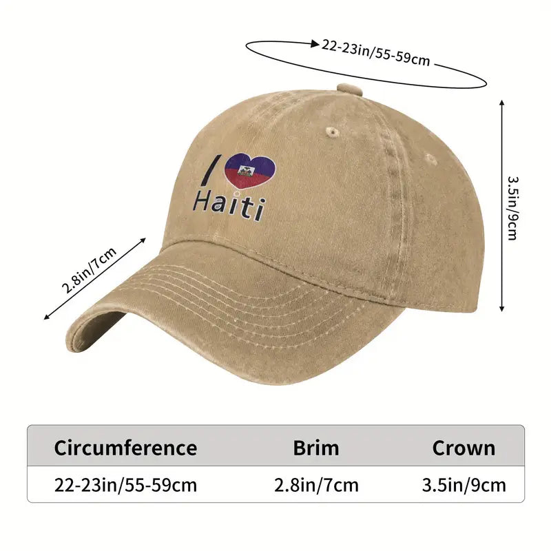 Local warehouseI Love Haiti Vintage Washed Cowboy Trucker Hat - Lightweight Breathable Baseball Cap with Haitian Flag Design, Unisex Sun Hat for Men & Women, Spring Summer Travel, Fishing, Hiking, Holidays