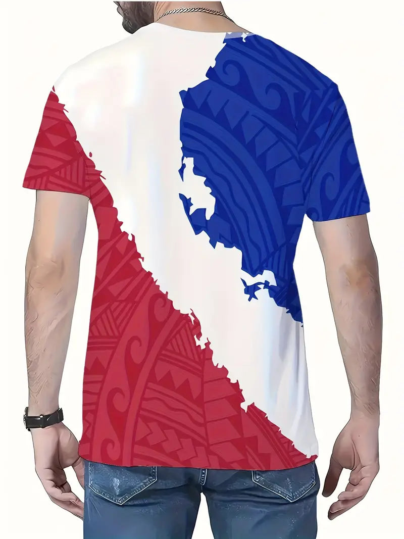 Men's Haitian Flag & Cannon Graphic T-Shirt - Vibrant Color Block Design, Breathable Polyester, Casual Summer Round Neck Tee for Men, Haitian T Shirt RY1917218 T