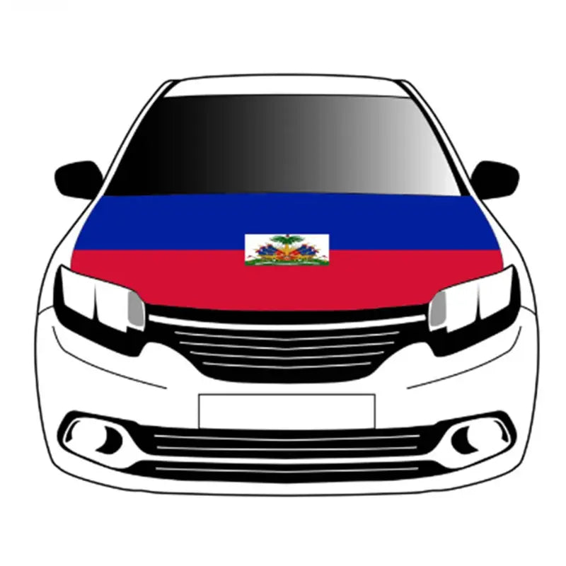 Haiti Car Hood Cover, Haitian Flag 4x5ft Car Bonnet Banner, Universal Fit, Elastic Polyester, Stretchable, Patriotic Automotive Hood Covers. 126823W5X. T