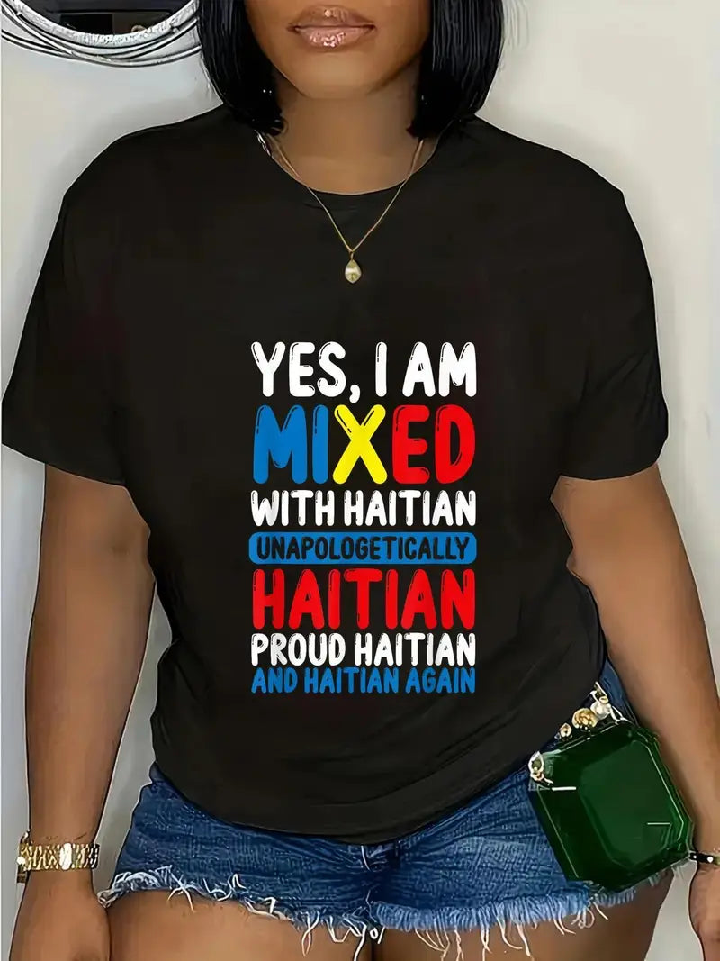 Local warehouseHaitian American Roots Flags Haitian American Flags Haiti T-Shirt Casual Short Sleeve Shirt