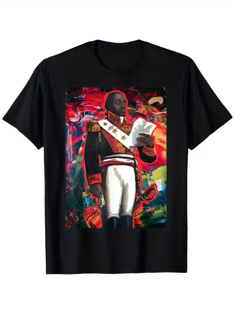 Local warehouseMen's Haitian Revolution Graphic T-Shirt - 100% Cotton, Round Neck, Short Sleeve, Vibrant Print Design, Casual Street Style Tee for Summer, Comfortable & Stylish for Daily Wear, Travel, and Fitness