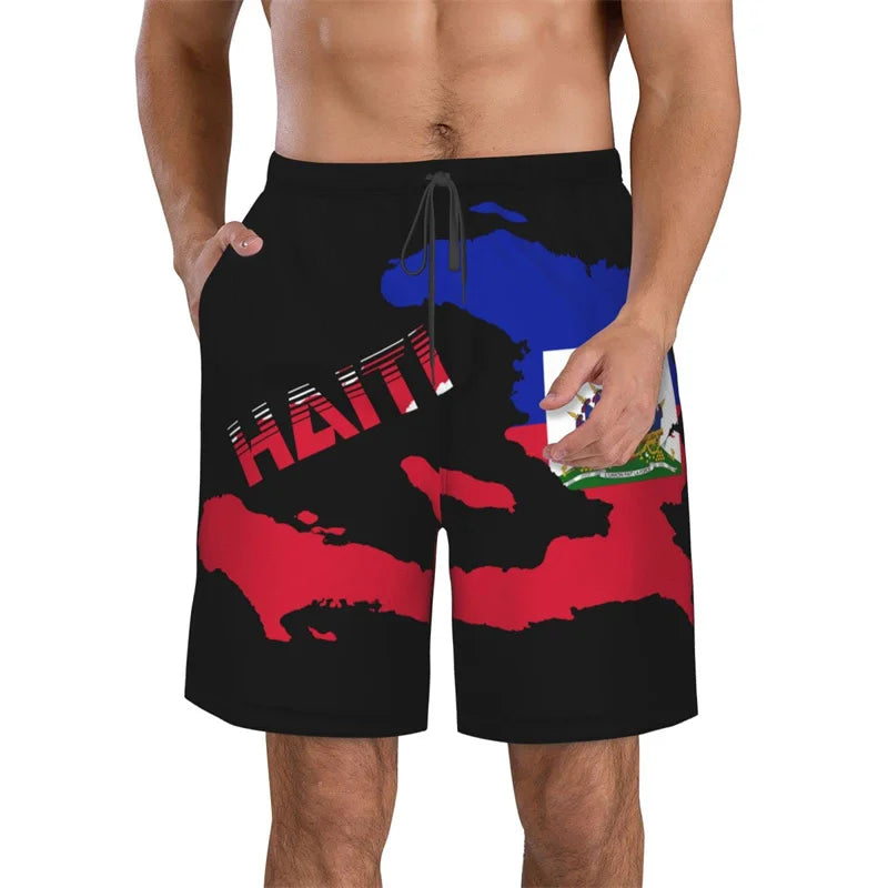 Haiti Flag Graphic Beach Shorts Men Kids 3d Printed Swimming Trunks Summer Quick Dry Board Shorts Street Oversized Short Pants
