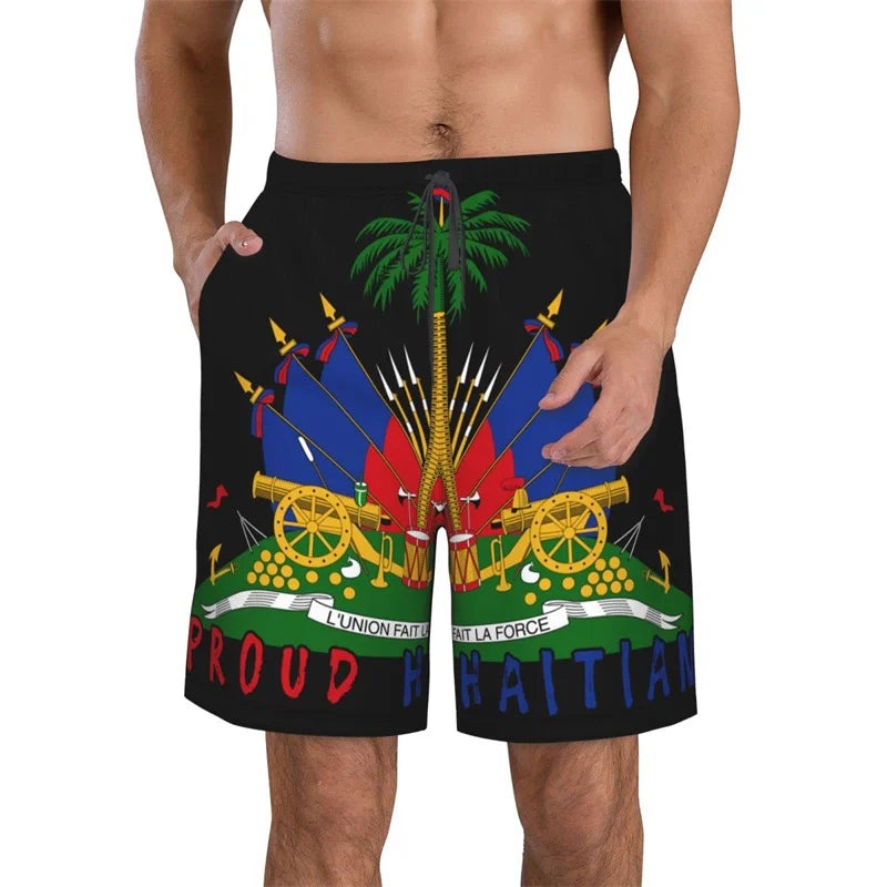 Haiti Flag Graphic Beach Shorts Men Kids 3d Printed Swimming Trunks Summer Quick Dry Board Shorts Street Oversized Short Pants