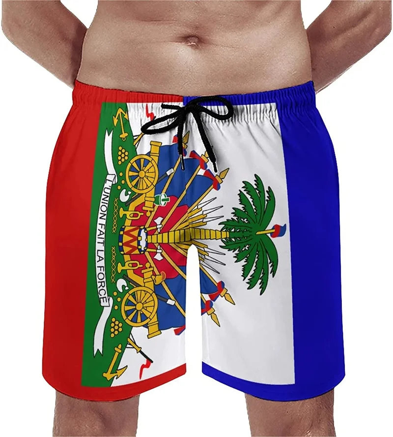 Haiti Flag Graphic Beach Shorts Men Kids 3d Printed Swimming Trunks Summer Quick Dry Board Shorts Street Oversized Short Pants