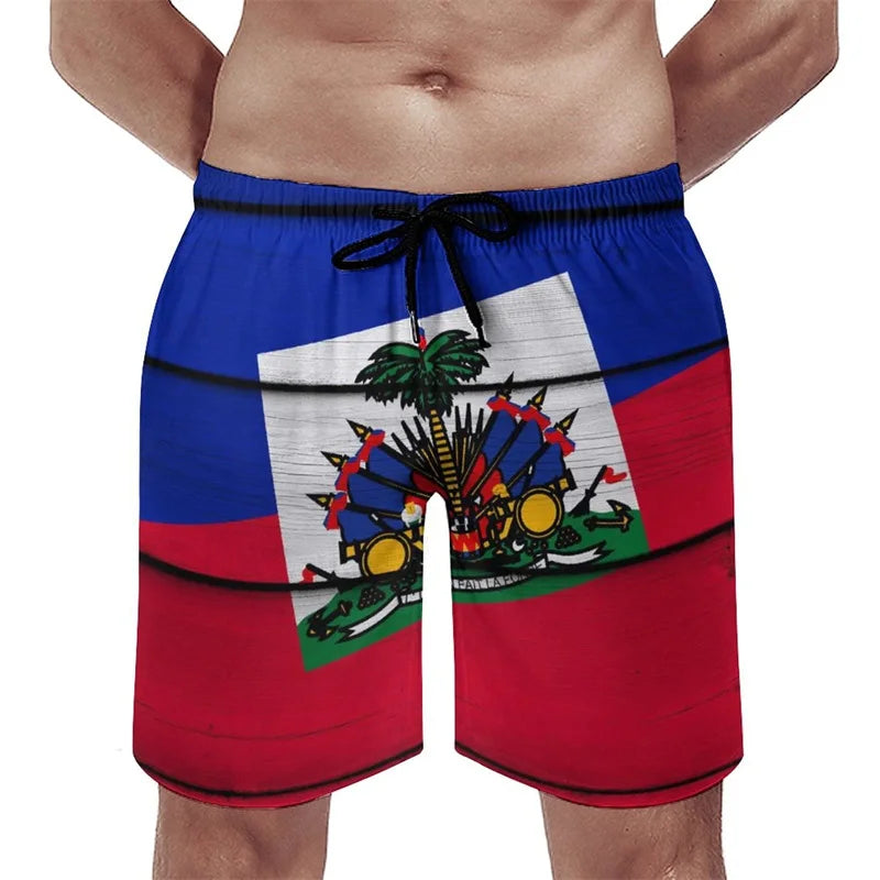 Haiti Flag Graphic Beach Shorts Men Kids 3d Printed Swimming Trunks Summer Quick Dry Board Shorts Street Oversized Short Pants