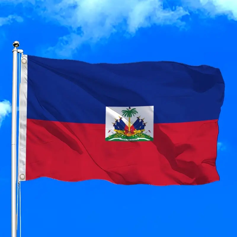 Haitian Flag - 3x5ft Durable Polyester, Vibrant Blue & Red with Green Accents, Outdoor-Grade Flag for Events, Yard & Garden Decor, Sports Banner, Christmas Carnival Display T