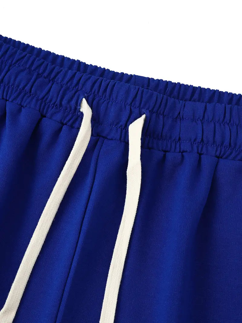 Men'S casual shorts with "HAITI" Print , Elastic Waistband with Drawstring, Polyester Fabric, Regular Fit, Casual Style for Summer, Summer Casual Wear | Letter Print Shorts | Flexible Waistband. (Blue) GX1814939 T