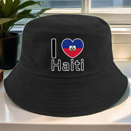 a fisherman hat with a 5277 i love haiti pattern print stylish and versatile with multiple color options MT770164 T