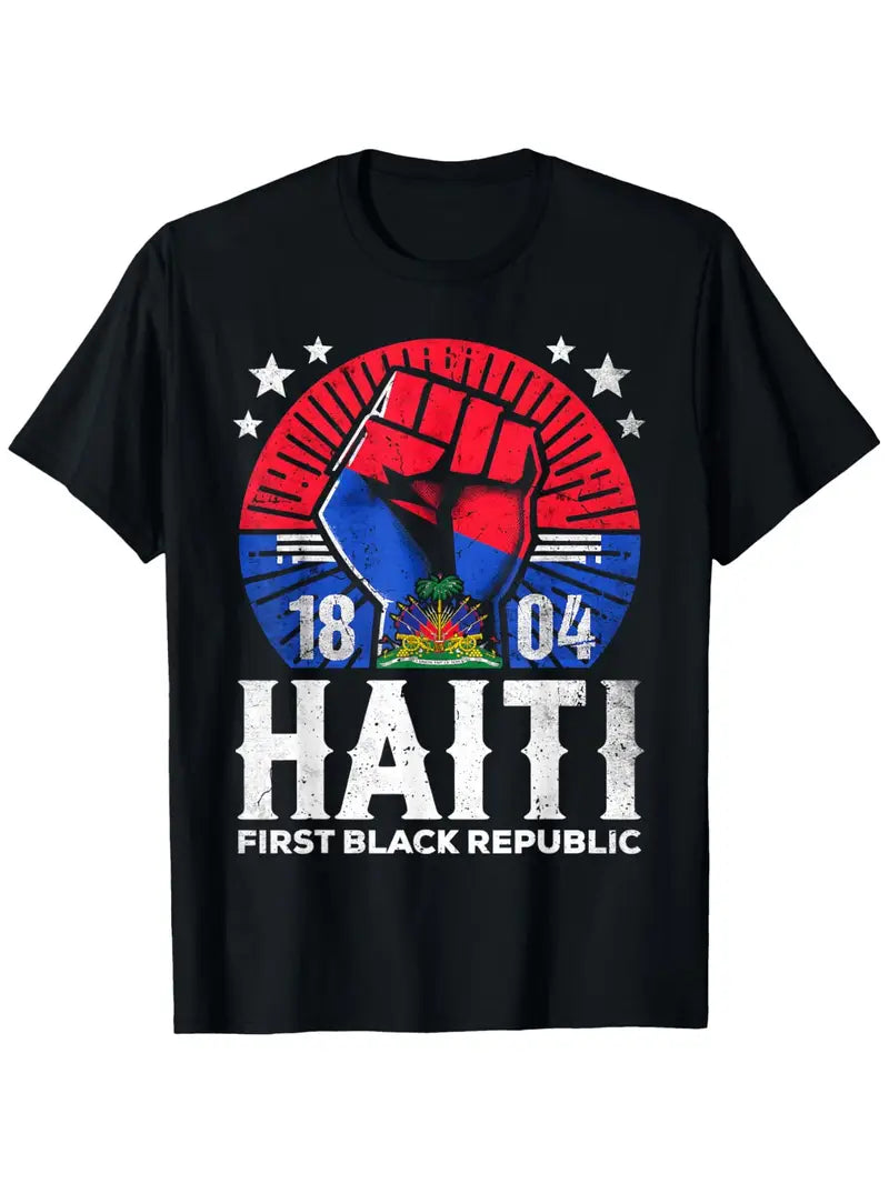 Haiti First Black Republic History Revolution Since 1804 T-Shirt Vibrant Printed Crew Neck Black History Month Casual T-Shirt - 180g Fabric Weight 100% Cotton S-XXXL - Soft, Breathable, Relaxed Fit, Short Sleeve, Crew Neck Design. RY4260083 T