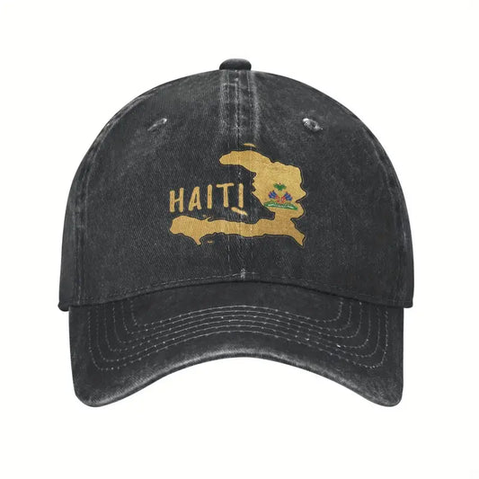 Haitian Haiti Unisex Adjustable Snapback Trucker Cap - Dad Hat with National Emblem, Breathable All-Season Outdoor Casual Baseball Cap, Comfortable Headwear, Everyday Accessory, Classic Design, Durable Fabric, Fashion Lover. (Black) BE3122562 T