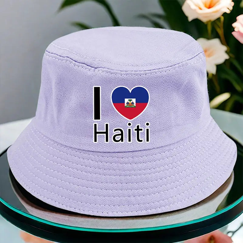 a fisherman hat with a 5277 i love haiti pattern print stylish and versatile with multiple color options MT770164  T