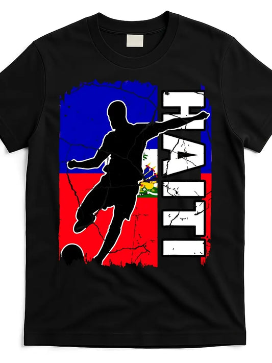 Haitian Soccer Team Haiti Flag Jersey Football Fans [Cool Design] Boots on The Ground Women'S Tee Comfortable Cotton Round Neck Shorts Same Gender Design And Sleeves Men'S T Shirts Women'S Tee Same Gender Design. TH2108801 T