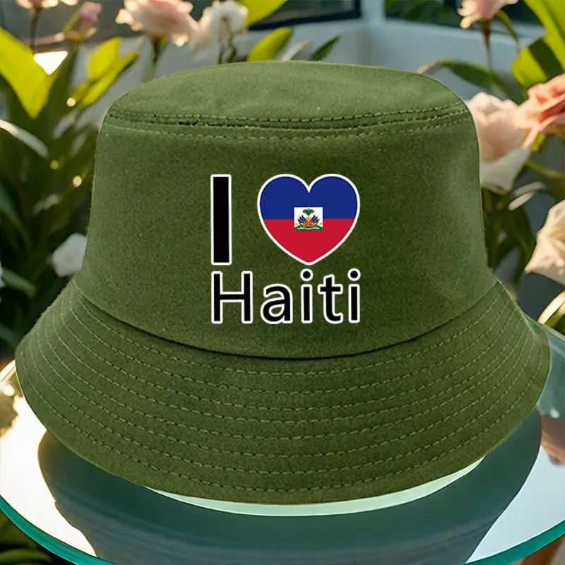 a fisherman hat with a 5277 i love haiti pattern print stylish and versatile with multiple color options MT770164  T
