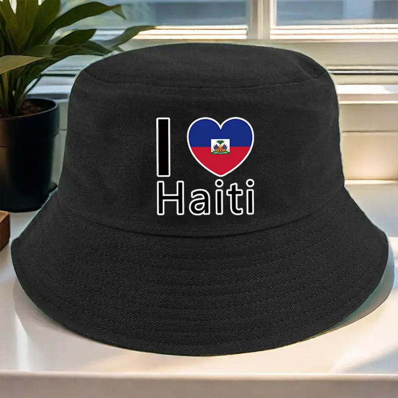 a fisherman hat with a 5277 i love haiti pattern print stylish and versatile with multiple color options MT770164  T